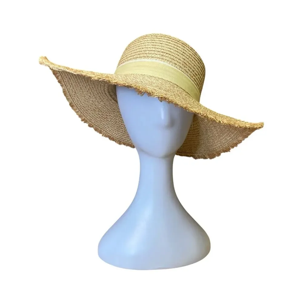 Y2K Wide Brim Straw Sun Hat | Vintage Beach Hat with Adjustable Band